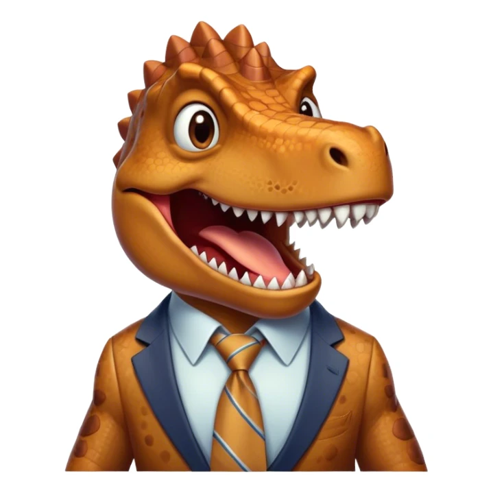 laughing face of a dinosaur with a tie sticker