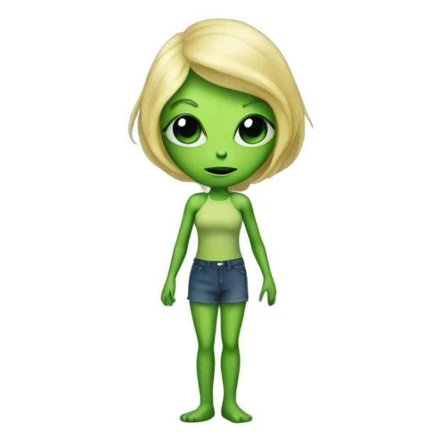 a green alien woman full body,blonde sticker