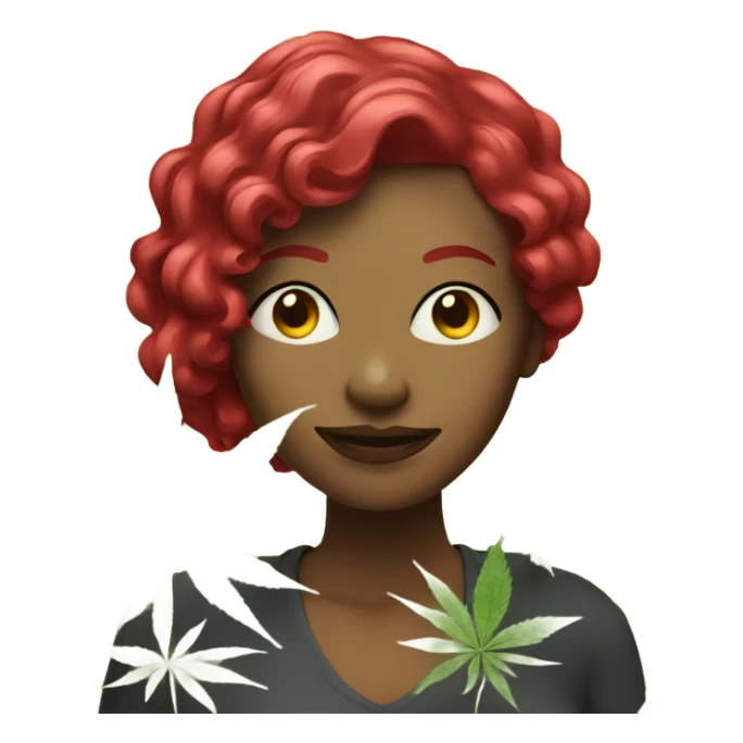 Woman with ruby red hair, beside marijuana plant  sticker