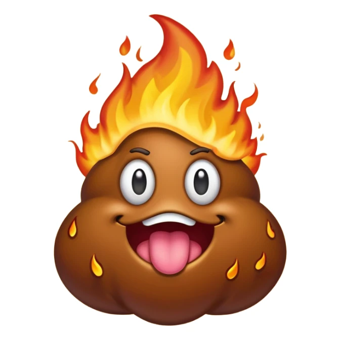 flaming poop icon, colorful and humorous sticker