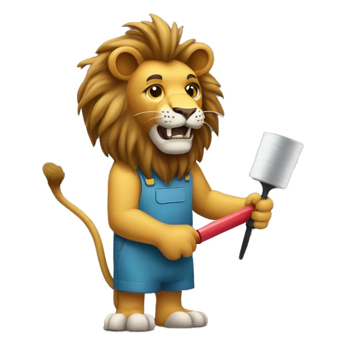 lion standing holding paint roller with contracture dress lion open mouth sticker