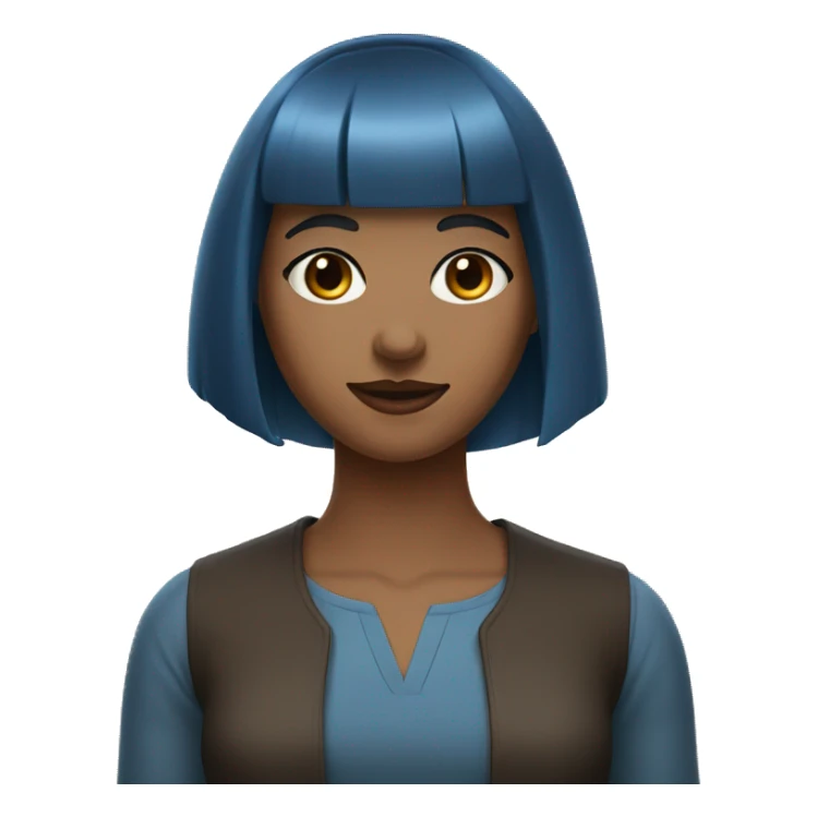 a young woman with blue eyes and brown hair with very blunt bangs sticker