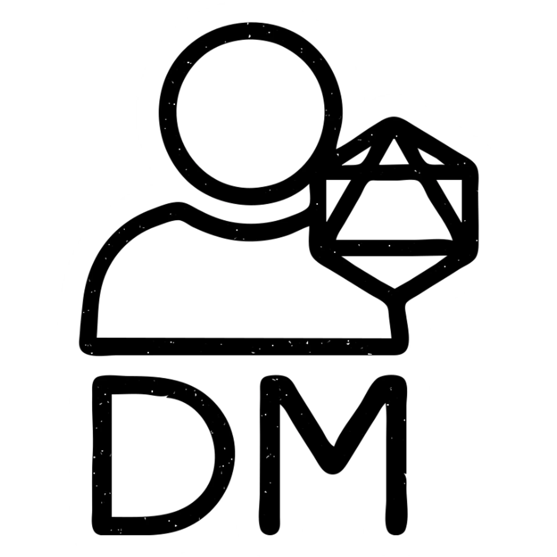 minimalist outlined icon representing Dungeon Master for DnD TTRPGs with worn distressed effect sticker