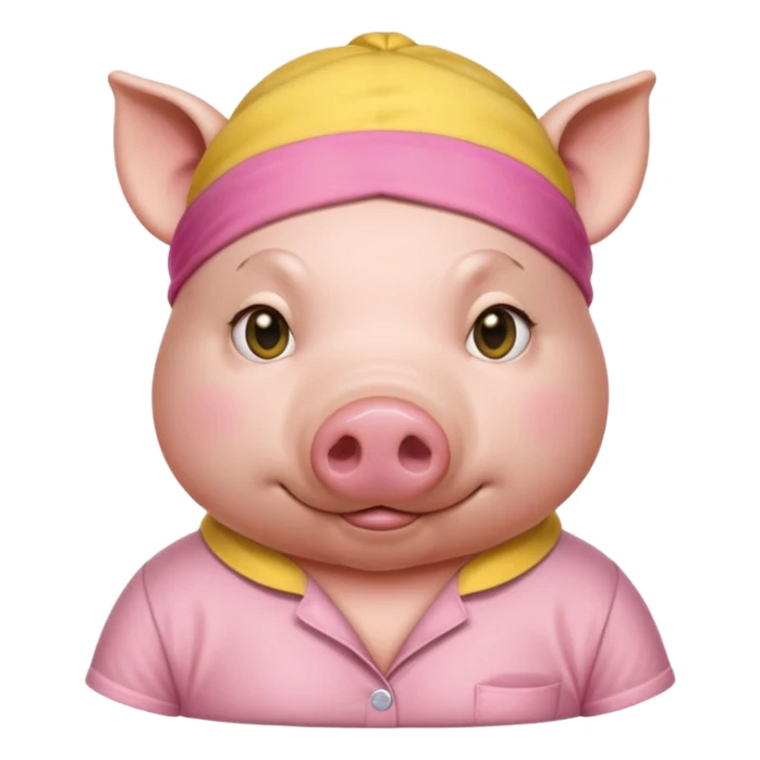a pig with yellow sleep mask and wearing shirt sticker