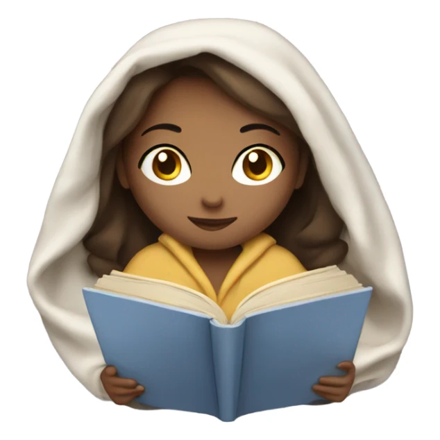 Brunette girl reading book under a blanket with light skin sticker