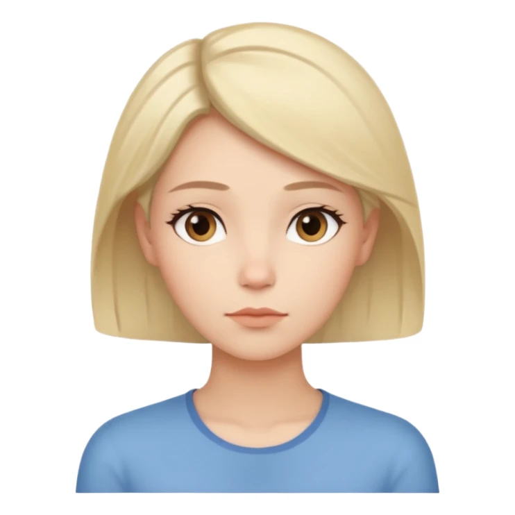 female human avatar, thoughtful expression, calm mood, sensitive personality,
neutral face, minimal style, simple hair, no accessories,
professional, clean, soft tone sticker