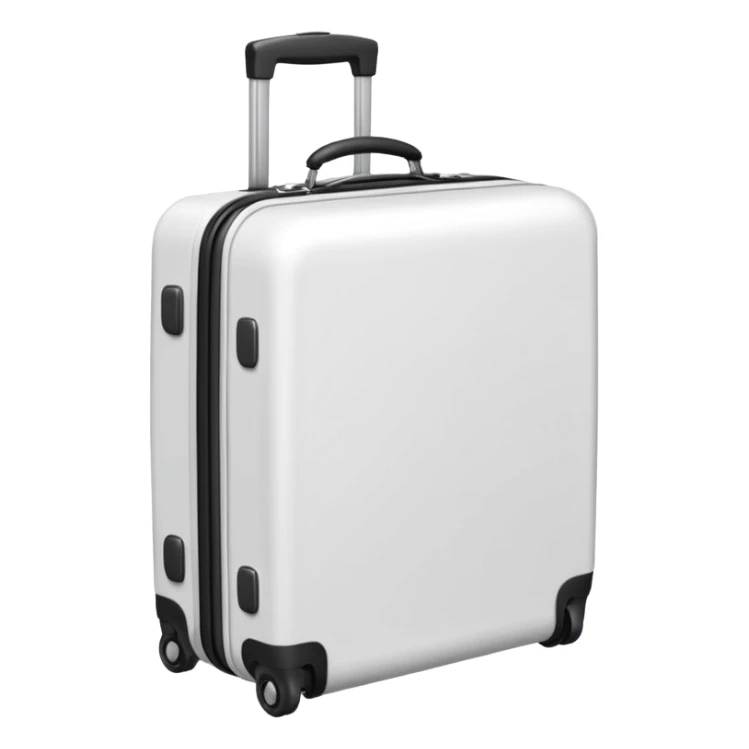 white suitcase with handle and wheels, emoji style sticker