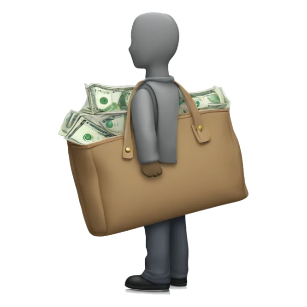 A grey MacBook FROM BACK with a bag of money behind it sticker