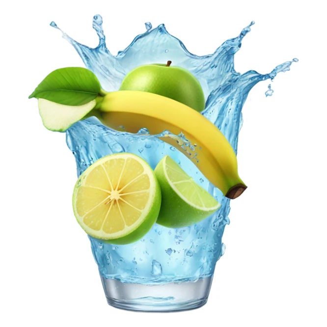 BANANA APPLE LEMON AND LIME WITH ICE CUBES water splash sticker