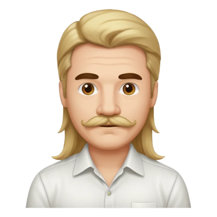mustached man with long hair and white shirt sticker