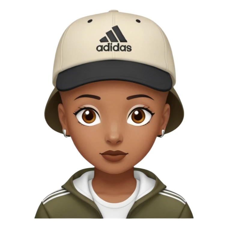 Shaved head girl wearing SnapBack  wearing sambas ti sticker