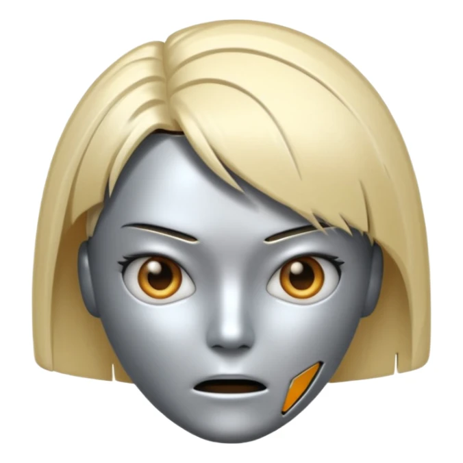 Robot emoji with angry facial expression, make it look comically robotic (closer to Robot than Human), it should have human-like hair, in a short tapered asymmetric bob shape sticker