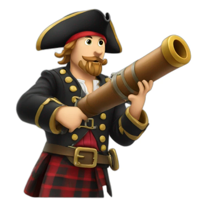 pirate wearing a kilt firing a cannon sticker