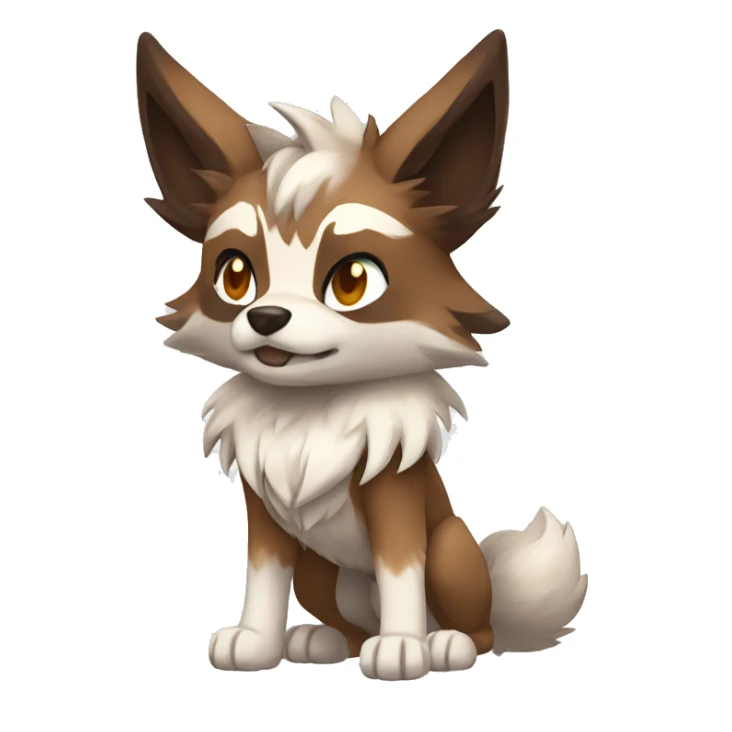 Brown and White Cartoon Chibi Wolf Eevee Lycanroc Full Body sticker
