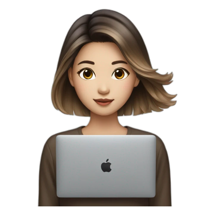 brown balayage straight Hair korean girl with macbook sticker
