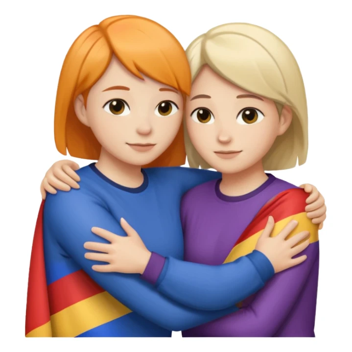 Lesbians hugging. One has short hair other has lond has. Add lesbian flag in the background sticker