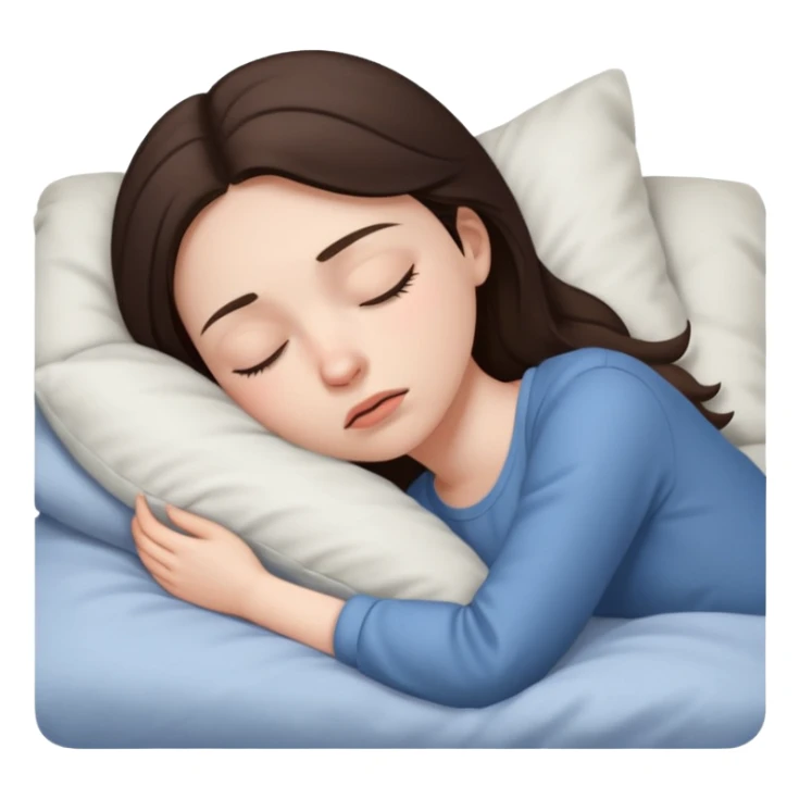 generate a girl brunette sleeping in bed. Looking upset sticker