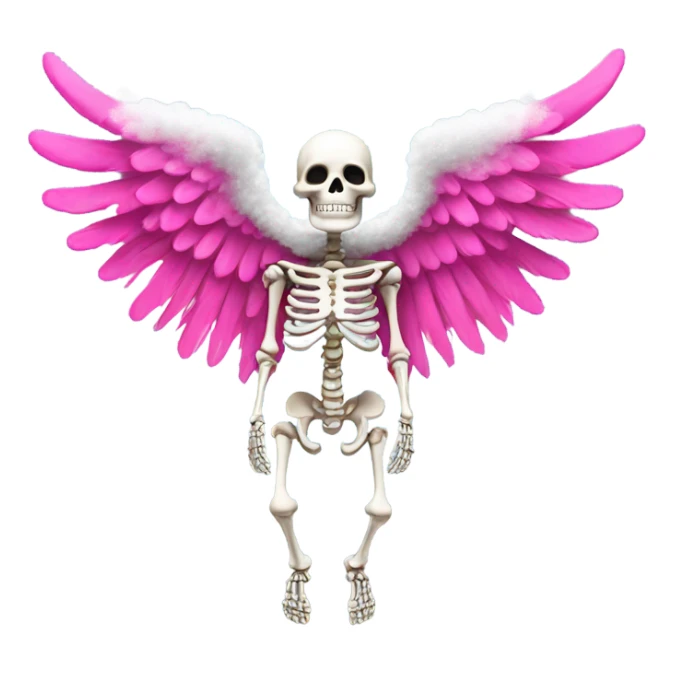 Skeleton with large hot pink angel wings cover in white sparkly clouds  sticker
