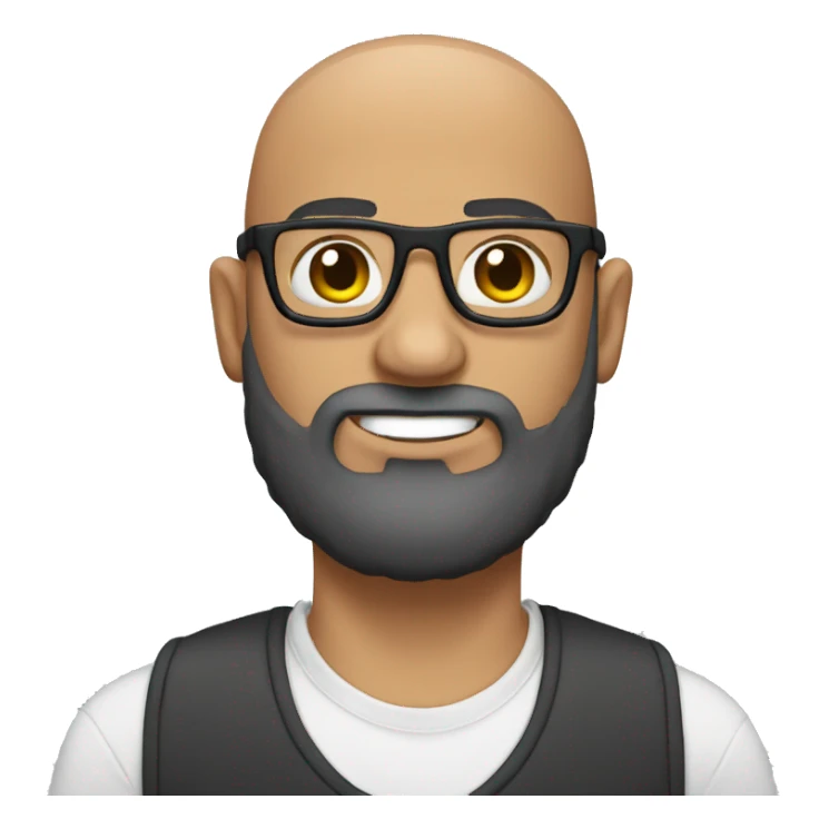 bald guy with strong beard and carey glasses and braces sticker