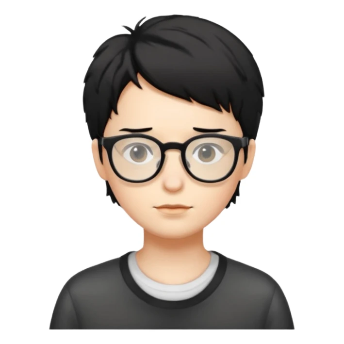 Cabelo bagunçado meio pequeno preto com cor de pele branca e com oculos sticker