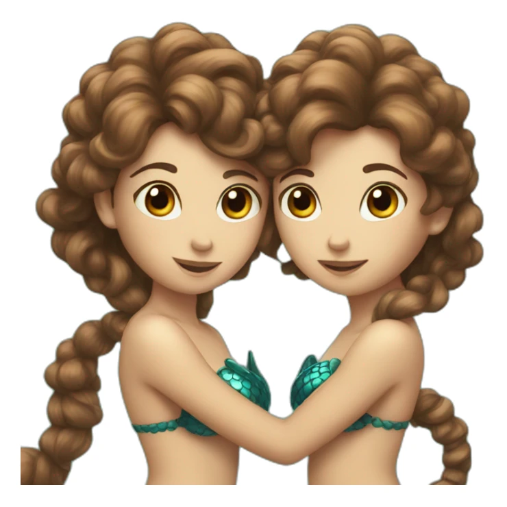 Two brown haired mermaids with their tails formed into a heart sticker