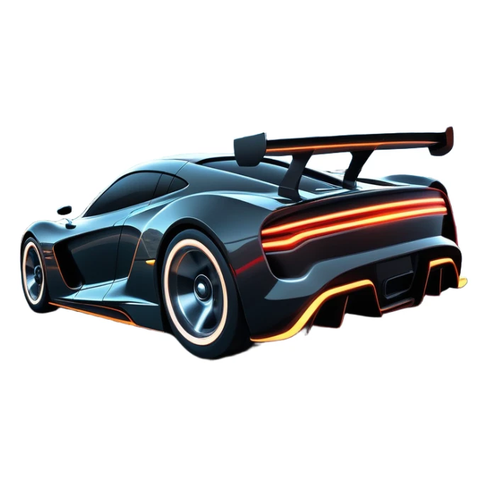 An icon showing a sleek car speeding through a neon-lit cityscape, inspired by Need for Speed. The design features dynamic motion lines, glowing tires, and a vibrant city backdrop with skyscrapers and lights. The rush of high-speed racing is highlighted. Transparent background. sticker