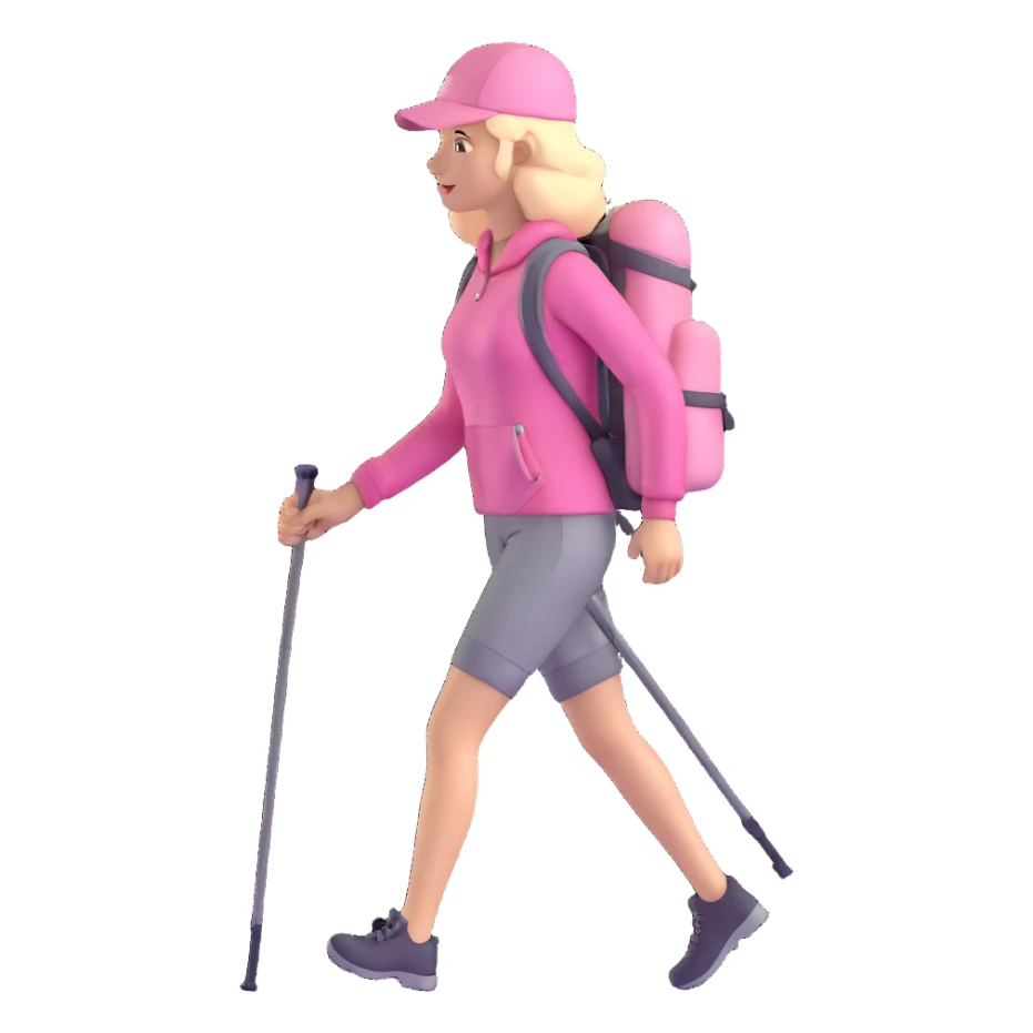 woman hiking wearing light pink clothes sticker