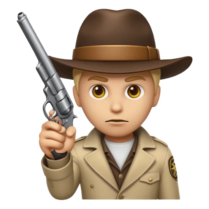 emoji character with a realistic revolver, serious face sticker