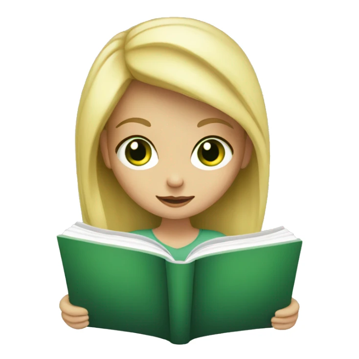 blonde girl with green eyes reading a book sticker