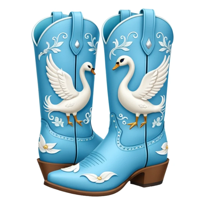 Light blue cowgirl boots with swans on them sticker