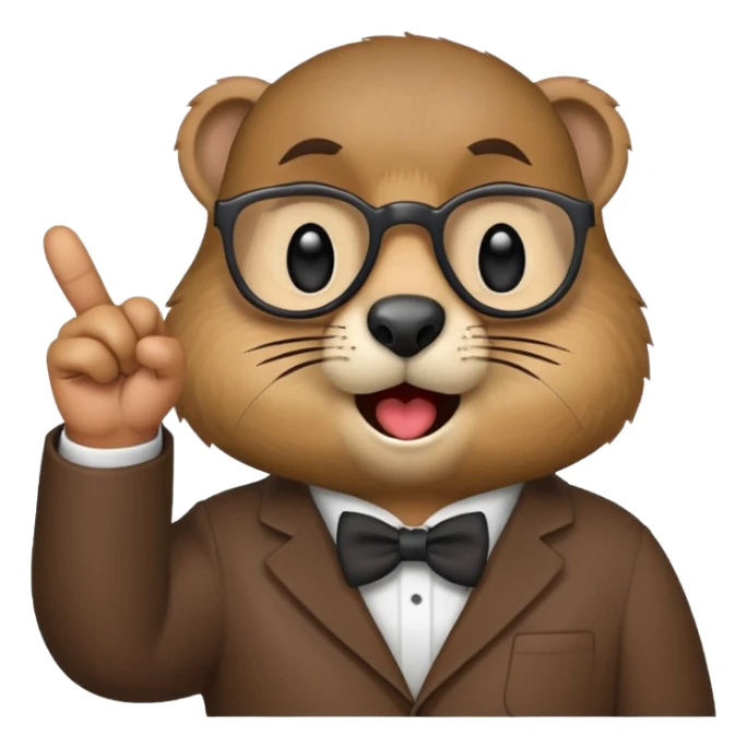 Create a version of the "nerd emoji with finger pointing up" meme with the face of a groundhog sticker