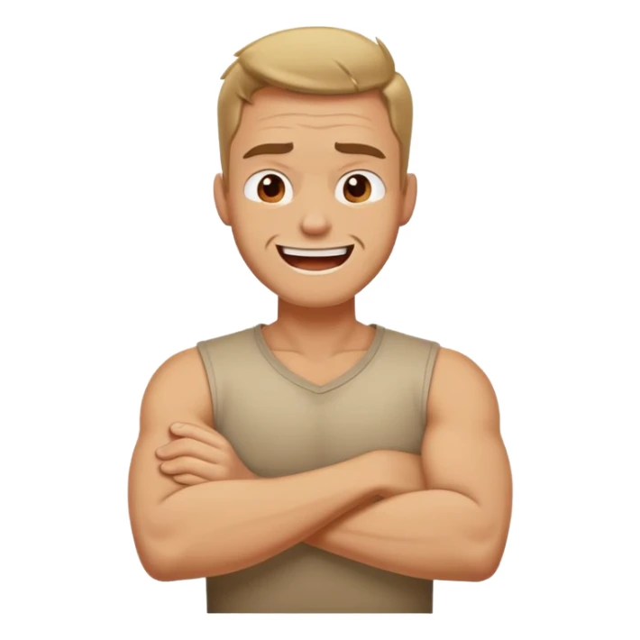 Arms crossed around neck angry laughing guy sticker