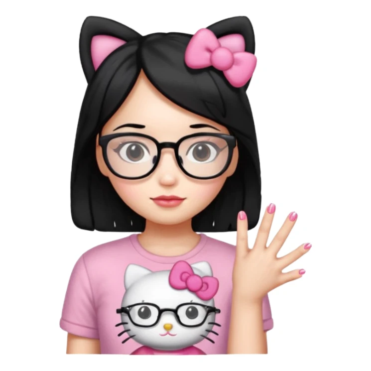 Nails cute hello kitty wear glasses black hair sticker