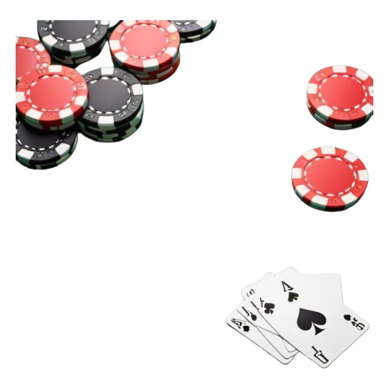 A photorealistic icon featuring playing cards and a stack of poker chips on a green felt table. Bright, detailed design with realistic textures and lighting. Transparent background, clearly symbolizing card games and strategy. sticker