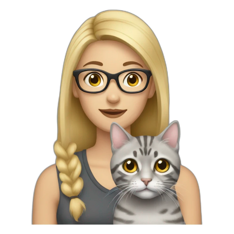 blonde woman with glasses and her gray tabby cat sticker