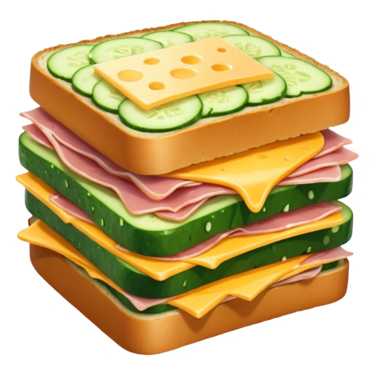 cucumber sandwich without excessive cucumber. with meat in them. bread slightly toasted. and melted cheese. make the cucumber dominant sticker