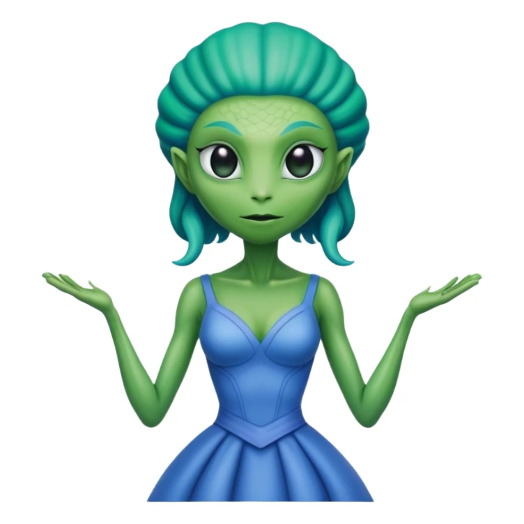 green alien reptilian woman in blue dress sticker