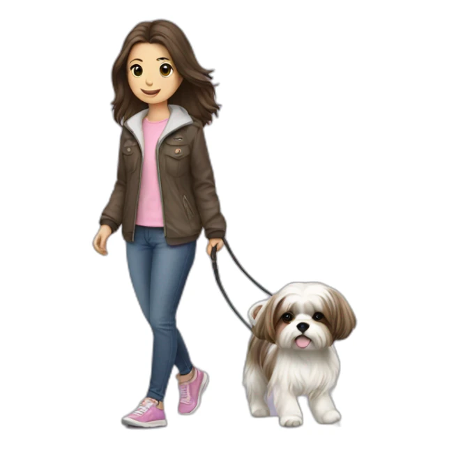 girl walking shih tzu on leash sticker