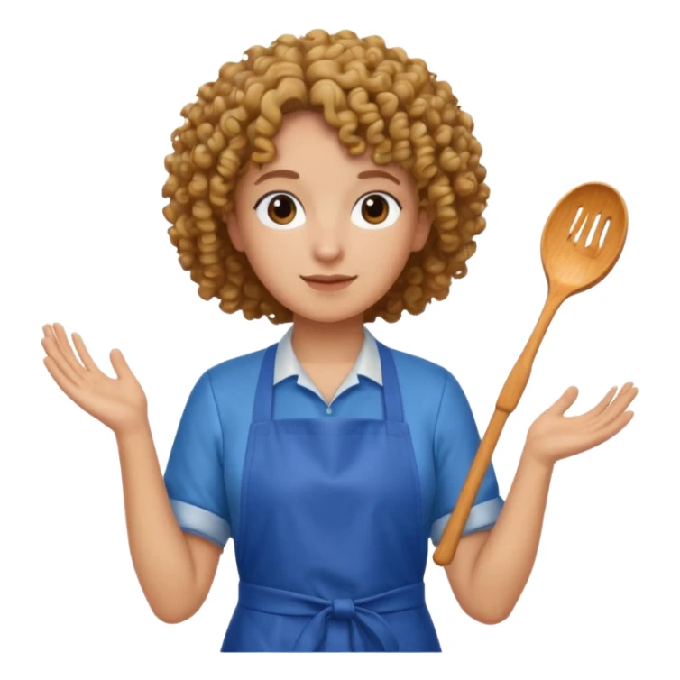 person with curly hair in blue apron sticker