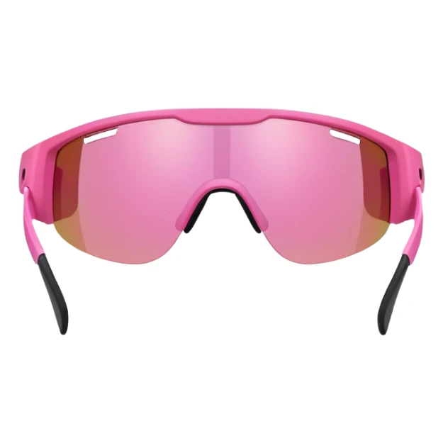 sporty pink shield visor sunglasses with robust thick frame, athletic design, substantial build, one-piece lens, sporty style sticker