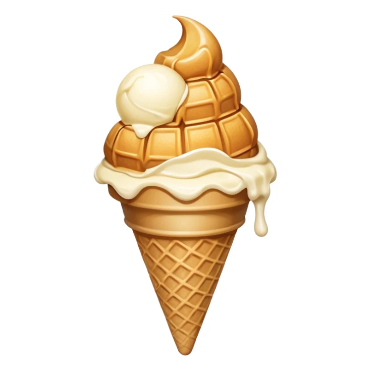 classic waffle cone with a scoop of vanilla ice cream, smooth texture, bright lighting sticker