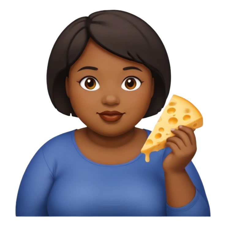 Fat black woman with short hair eating cheese sticker