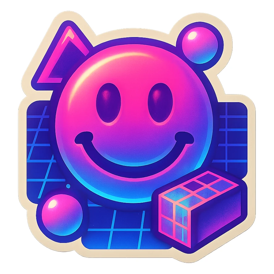 aesthetic, vaporwave, retro 80s, neon, emoji style sticker