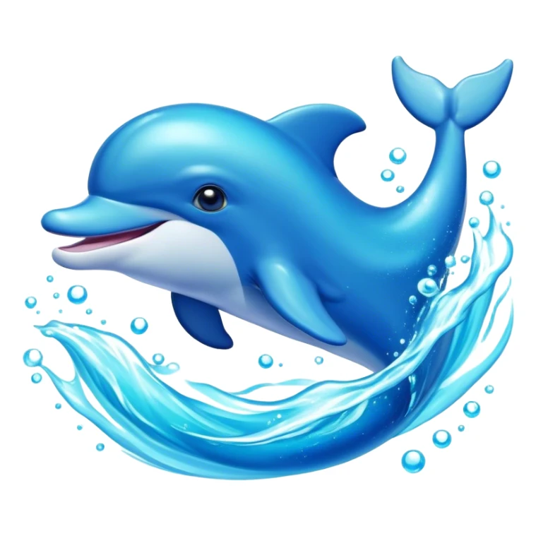 Cinematic Adorably Playful Dolphin Portrait Emoji, Bouncing joyfully through sparkling turquoise waves with a sleek, streamlined body of glossy blue skin, a wide, infectious smile, and bright, twinkling eyes that radiate pure delight, Simplified yet charmingly exuberant features, highly detailed, glowing with a radiant, bubbly aquatic glow, high shine, energetic and heartwarming, stylized with an air of whimsical ocean fun, soft glowing outline, capturing the essence of a super cute dolphin that seems ready to leap out of the screen spreading joy! sticker
