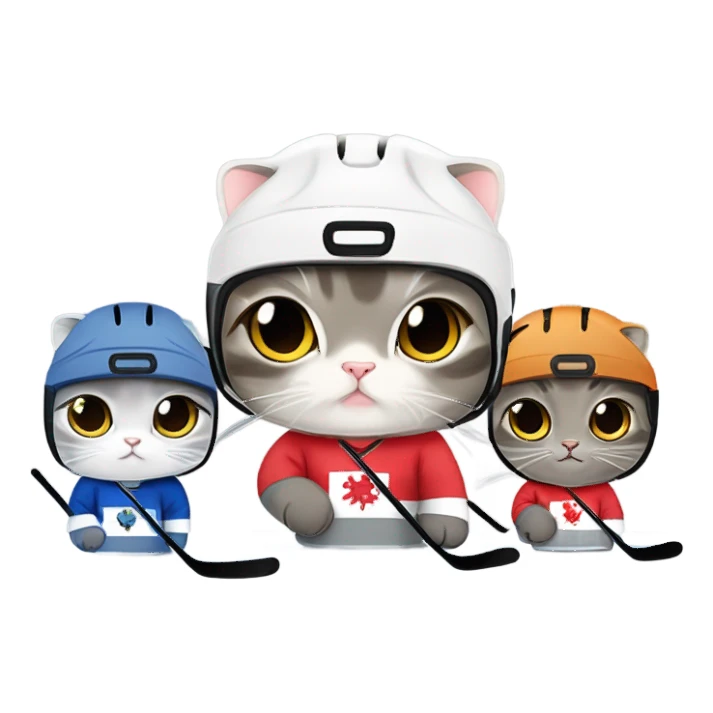 Team of mixed colors Scottish fold cats playing hockey  sticker