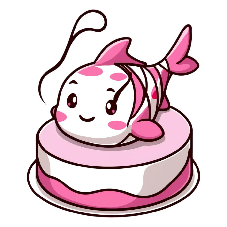 cute fish cake with pink swirl, white base with pink spiral pattern, narutomaki, kawaii Japanese food sticker