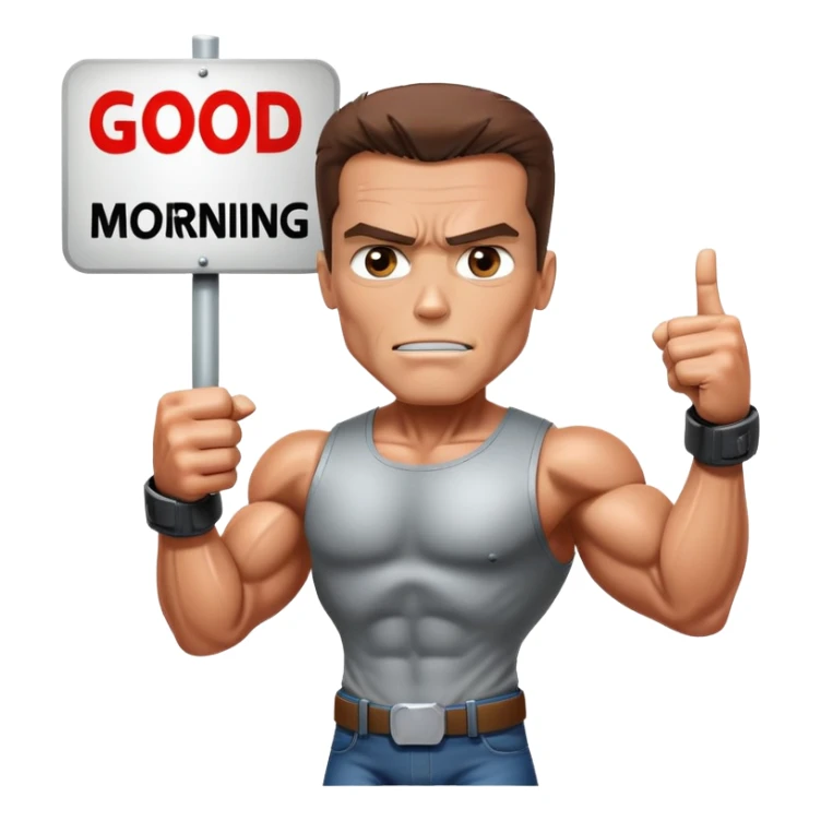 Terminator with sign that says good morning sticker