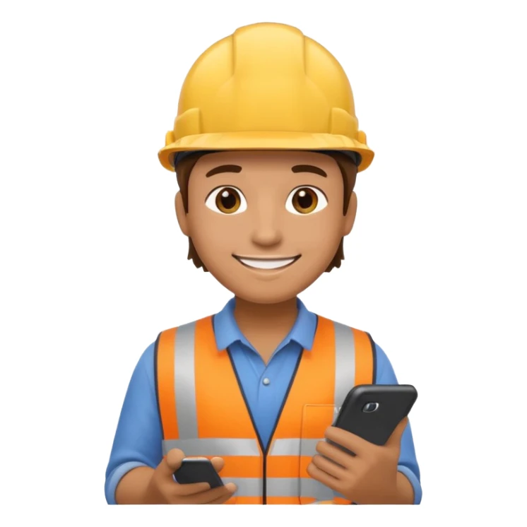 create an realistic emoji image of an construction worker typing on the phone sticker