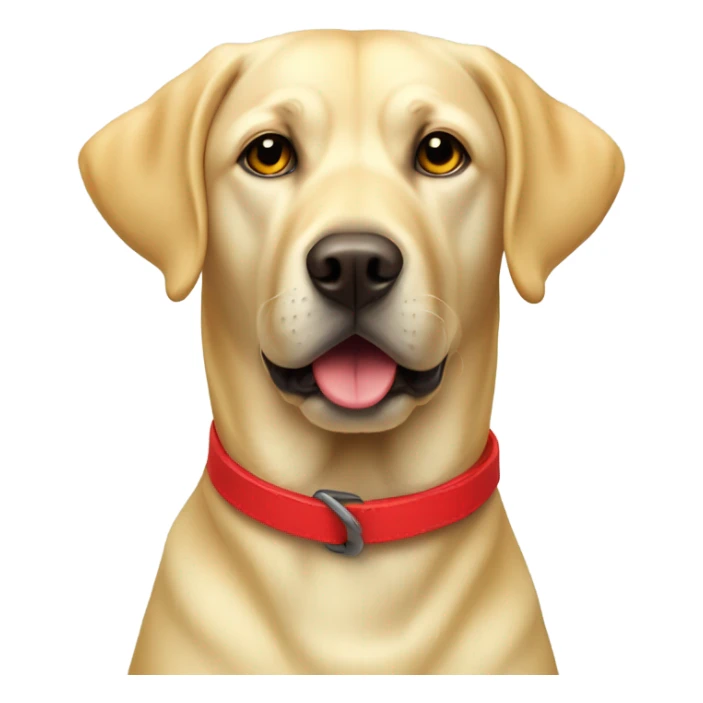 A yellow labrador head, with a red collar sticker