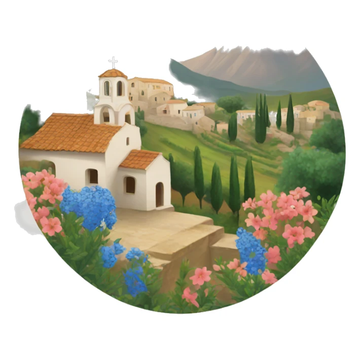 Greek countryside with florals sticker